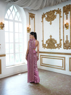 Pink Stardust satin pre draped saree with mesh dupatta and halter neckline Statement Blouse