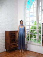 Powder Blue to Celestial Blue Ombré Evening Suit Set with a Flowing Georgette Dupatta with Tassel Detailing