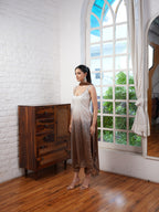 Pearl Champagne to Bronze Ombré Evening Suit Set with a Flowing Georgette Dupatta with Tassel Detailing