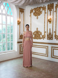 Petal Pink Soirée Couture Set with Halter neckline top and High-Slit Skirt & Lace Dupatta