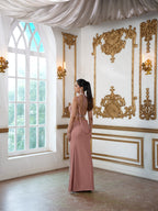 Petal Pink Soirée Couture Set with Halter neckline top and High-Slit Skirt & Lace Dupatta