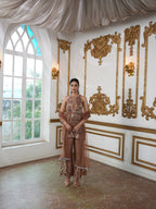 Mocha Sequinned Occasion Suit with Tasselled Net Dupatta