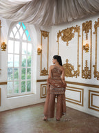Mocha Sequinned Occasion Suit with Tasselled Net Dupatta