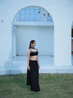 The Midnight Cocktail Crystal-embellished high-slit skirt paired with a fitted top and statement choker dupatta