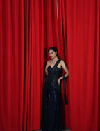 The Moonlit Starlight Pre-Draped Saree set with embellished corset