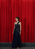 The Moonlit Starlight Pre-Draped Saree set with embellished corset