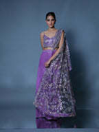 Lilac Embroidered Sequin Pre Draped Sari Set
