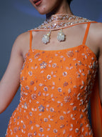 Sunset Pearl Embroidered Orange Sharara Set with Dupatta