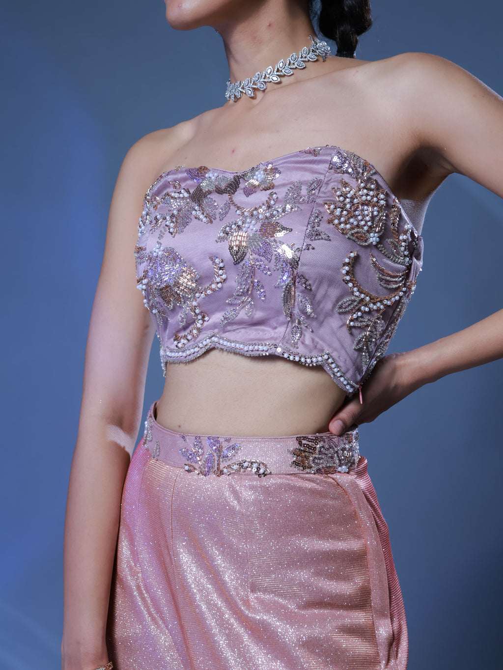 Blush Pink Ombré Sharara with Embroidered Top
