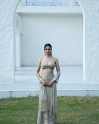 Mint Sage Hand-Embroidered Shimmer Halter Skirt Set with Metallic Foil Dupatta